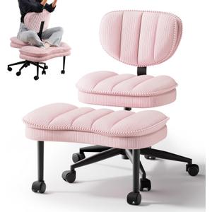 Cross Legged Office Chair, Ergonomic Cloud Criss Cross Desk Chair, Meditation Chair with Wheels, Height Adjustable Seat for ADHD, Wide Kneeling Chair with Back Support, Pink