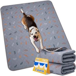 Sunheir Washable Pee Pads for Dogs 2-Pack Reusable Puppy Pads Pet Training Pads, Waterproof Dog Pee Pads for Crate, Whelping Pad, Non-Slip Protects Against Urine Leakage (Leaves - Light Grey, 24x36)