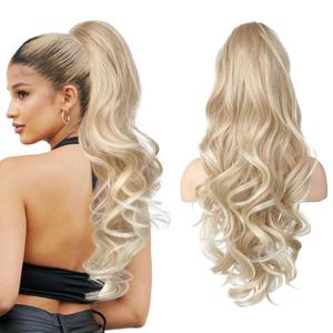 LONAI Claw Clip Ponytail Extension for Women 24 Inch Curly Wavy Ponytails Extensions Clip in Ponytail Hair Extensions Pony Tail Clip on Ponytails Hair Piece (Blonde to Light Blonde)