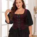 Century Star Corset Tops for Women - Renaissance Costume Pirate Medieval Floral Top Ren Faire Vest Victorian Plus Size Bodice (Small, 01 Red and Black Corset)