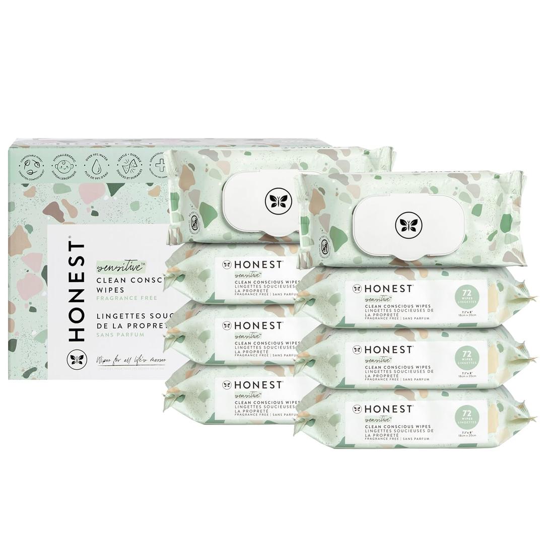 The Honest Company Clean Conscious Multi-Use Wipes | Hypoallergenic + Unscented for Sensitive Skin | Over 99% Water, Compostable, Plant Based, Baby Wipes | Geo Mood, 576 Count (72 Count (Pack of 8))