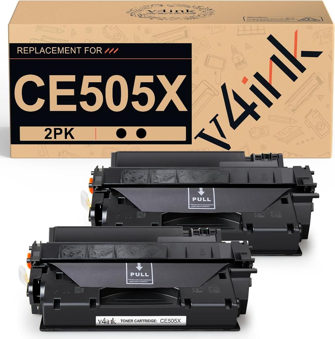 V4ink 2PK Compatible Toner Cartridge Replacement for HP 05X CE505X Toner Black Ink High Yield for use in HP P2055dn P2055 P2055D P2055X HP Pro 400 M401n M401dne M401dw MFP M425dn Printer
