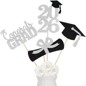 3 x 24Pcs Silver 2026 Graduation Centerpieces Sticks, Graduation Party Centerpieces for Tables Silver Graduation Table Centerpieces 2026 for Graduation Table Decorations 2026 Silver
