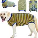 LovinPet Dog Recovery Suit for Large Medium Dogs - Wound Protective Surgical Recovery Bodysuit for Abdominal Wounds After Surgery Anti-Licking Dog Onesies, Short Legs, XXL (Blue collar/Yellow)