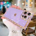 for iPhone 15 Pro Case Cute Love Heart Plating for Women, with Screen Protector, Glitter Sparkle Rhinestone Diamond Border Design Slim Rectangle Wireless Protection Case Cover, Purple