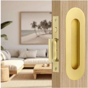 Pocket Door Handles Gold, 6 inch Oval Recessed Flush Pocket Door Pull Handle, 304 Stainless Steel Pocket Door Hardware, Hidden Edge Pull with Push Automatic Bounce Switch