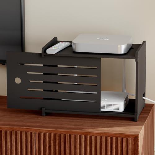 HAIDAIYA Wooden WiFi Router Storage Box Hider Shelf, Decorative Projector Box Hider Rack Countertop, for Cable, Modem, Internet, Router Power Cover Storage Organizer Cabinet Wall Mounted, Black