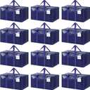12 Pack Extra Heavy Duty Large Moving Bags with Strong Zipper & Comfortable Handles, Sturdy & Durable Clothes Storage Bags Totes Bins, Packing Moving Boxes for College Supplies, Dark Blue