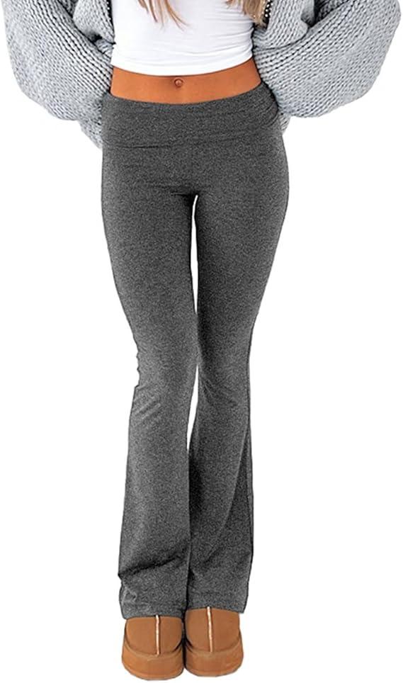 Fawjsais Flare Leggings for Women Skinny Fold Over Leggings Bootcut Yoga Pants Low Rise Sweatpants Dark Gray XS