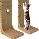 Value 2-Pack 23.6 Inch L-Shaped Cardboard Cat Scratcher, Dual Use (Vert/Horiz) Scratch Pad with Toy Balls, Wall-Mountable Furniture Protector Cat Scratchers for Indoor Cats, Couch & Wall