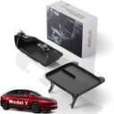 For Tesla Model Y Juniper (2019~2026)& Model 3 Highland (2017~2025) Console Organizer - [2-in-1 Car Food Tray& Behind Screen Organizer] + Under Screen Storage Box Hidden Design - with Anti-Slip Mat