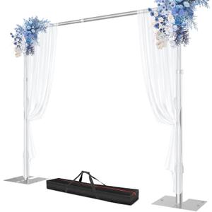 Pipe and Drape Backdrop Stand, 10x10ft Heavy Duty Adjustable Backdrop Frame with Metal Base, Background Holder for Parties Photography Wedding Photoshoot Decoration. Silver