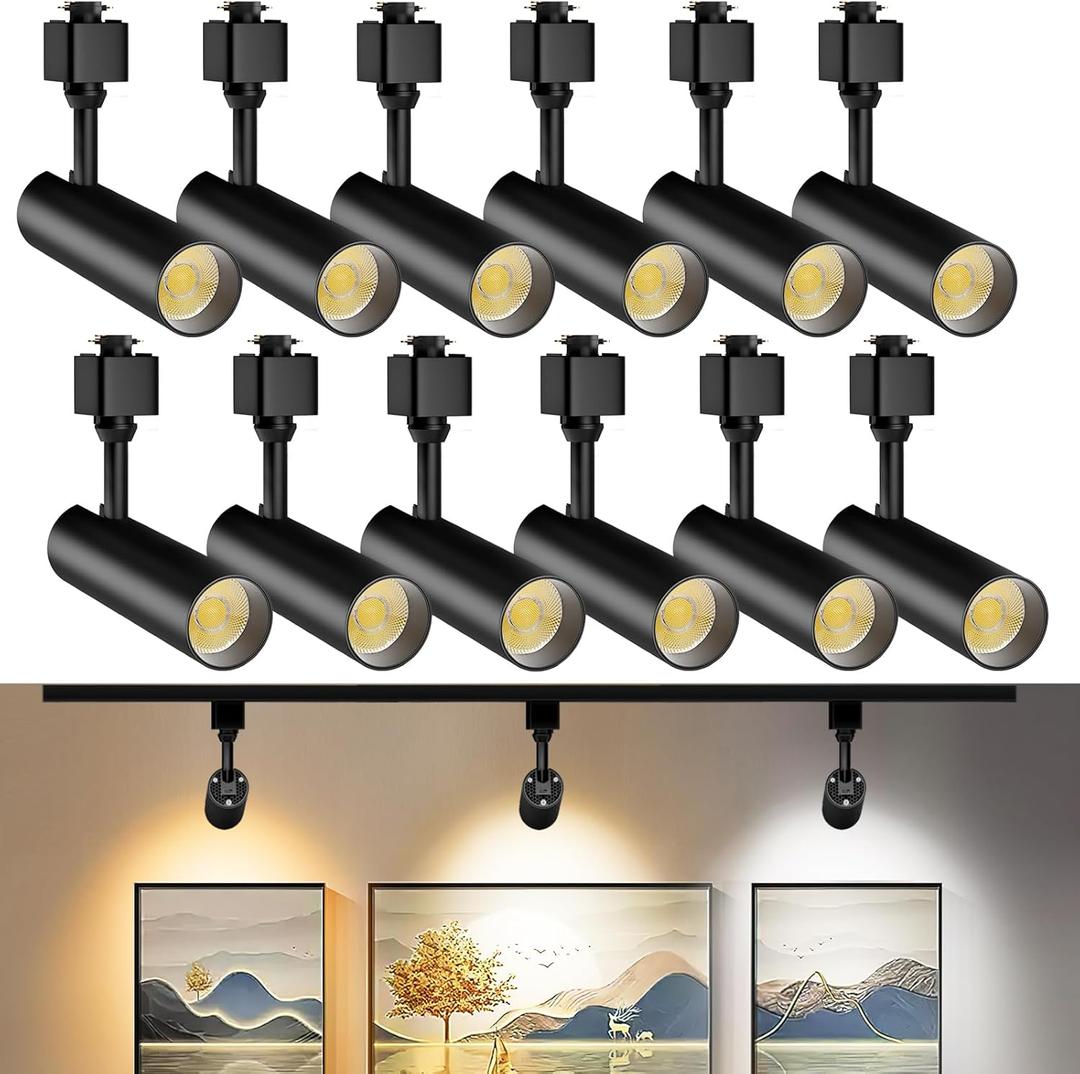 12 Pack 10W Dimmable LED Track Lighting Heads Flicker Free Bright H Type Track Light fixtures 3 Color Adjustable 3000K-4500K-6000K Ceiling Spotlight 24 Angle for Accent Retail 1000lm Black