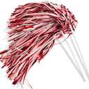 Anderson's Metallic Red and White Foil Textured School Spirit Shakers, Cheerleader Pom Poms, Football Basketball Homecoming, Squad, Team, Party, Dance, Club, Performance, Fan Celebration Pack of 10