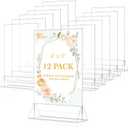 EHWINE 12 Pack Acrylic Sign Holder 4 x 6, Double Sided Clear Picture Frame Stand up Table Top Sign Holders, Clear Display Stand Menu Flyer Holder for Wedding Party(Provide Non-slip Mats)