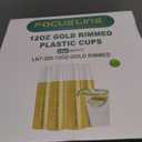 FOCUSLINE 200 Pack 12 oz Gold Rimmed Plastic Cups, Clear Plastic Cups Tumblers, Heavyduty & Fancy Disposable Hard Cup 12 Ounce with Gold Rim for Wedding Cup Elegant Party Cups