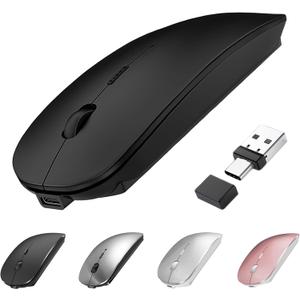 Bluetooth Wireless Mouse USB C for MacBook Air Pro iMac Laptop Desktop Computer, Wireless Rechargeable Silent C Mouse for Mac Desktop/iPad/Surface Pro (BT5.2/3.0, 2.4G USB A, Type-C Receiver)