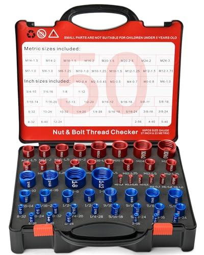 Comfylichi 50 Pcs Nut and Bolt Thread Checker - 27 Standard & 23 Metric, Detachable Bolt Size Finder Tool, Screw and Nut Identifier Thread Gauge Especially for Tight Spaces