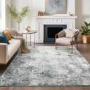 jinchan Area Rug 8x10 Washable Modern Rug Abstract Large Living Room Floor Cover Grey Multi Print Overdyed Distressed Mat Contemporary Non-Slip Thin Carpet for Bedroom Dining Room Kitchen Office