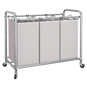 STORAGE MANIAC 3 Section Laundry Sorter, 35.9 Gal (136 L) Laundry Hamper Cart with Heavy Duty Rolling Lockable Wheels and Removable Bags, Clothes Organizer Basket Clothes Separator Hamper, Beige