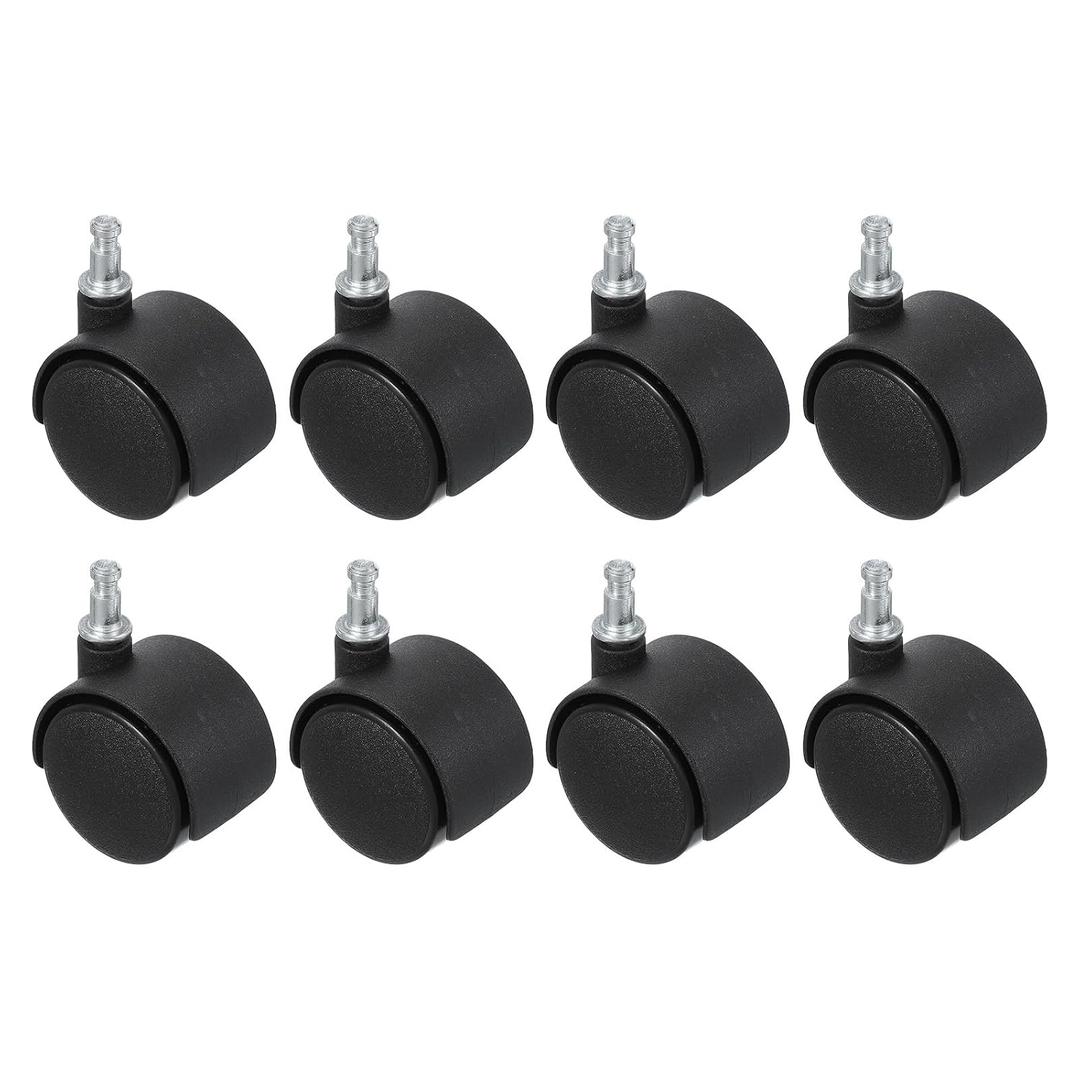 PATIKIL Office Chair Wheels Replacement 1.5", 8 Pcs Nylon Heavy Duty Office Furniture Casters Wheels with Universal Wheel for Hardwood Floor Carpet, Black(Grip Neck Stem)