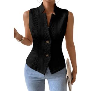 Mina Self Vest Tops For Women 2026 Summer Black Womens Vests Lightweight Fashion Casual Trendy Ladies Dressy Sleeveless Tops Blazers Beach Vacation Cute Clothes Outfits Womens Jackets Women's Suits Size Medium