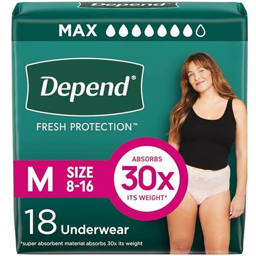 Depend Fresh Protection Adult Diapers, Incontinence & Postpartum Bladder Leak Underwear for Women, Disposable, Maximum, Medium, Blush, 18 Count, Medium