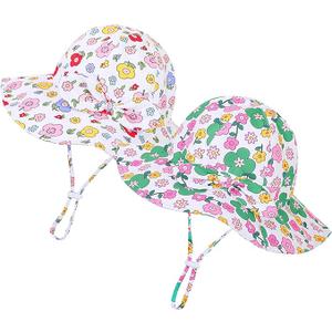 Baby Girl Sun Hat Toddler Beach Hats with UPF 50+ Protective Infant Summer Hat with Wide Brim Baby Girls Bucket Hat (US, Age, 0 Months, 6 Months, Pink Flower  2pcs)