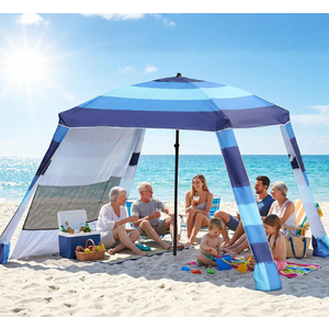 Beach Cabana,3 Side Curtains,7.2 * 7.2 FT for 5-6 People, Blue