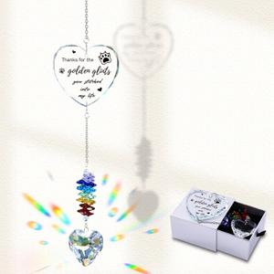 2 x Dog Memorial Gifts for Loss of Dog, Pet Memorial Suncatcher, Pet Sympathy Gifts, Heart Shaped Suncatcher with Personalized Words, Remembrance Bereavement Gift for Loss of Dogs Cats