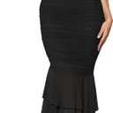 ZESICA Women's One Shoulder Summer Dress Sleeveless Mesh Ruched Bodycon Sexy Formal Cocktail Midi Dresses (Large, Black)