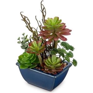 Small Faux Plant Assorted Fake Succulents Plants with Glazed Ceramic Pot Faux Succulents Arrangement Cement Potted Desk Plants Small Fake Plants for Home Table Office Bathroom Shelf Living Room Decor