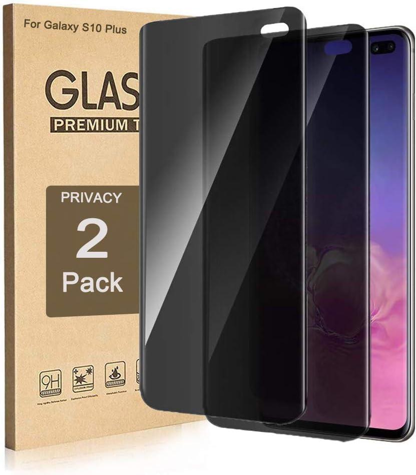 Fotbor 2 Pack for Samsung Galaxy S10 Plus Privacy Tempered Glass Screen Protector, 9H Hardness Anti-Scratch Fulll Coverage Case Friendly [Dont Support Fingerprint Unlock] (Black)