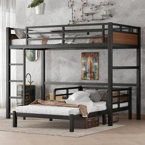 Twin XL Over Twin XL Bunk Bed with Headboard and Full Length Guardrail, Separable Bunk Bed, Heavy Duty Bunk Beds Can Turns Into Loft Bed and Platform Bed, Walnut