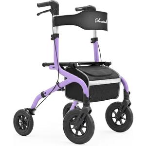 PLANET WALK Folding Rollator Walker for Seniors with 10" & 8" All-Terrain Thick Treaded Rubber Tires, 300lb Capacity Aluminum Frame, Breathable Seat & Backrest, Lightweight Mobility Aid, Purple