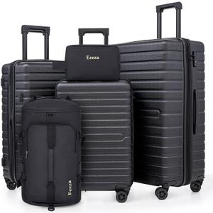 Expandable Luggage Sets 21"/25"/30" 5 Piece Luggage Set,Suitcase Sets with ABS Hard Shell Lightweight TSA Lock and Detachable Double Spinner Wheels(Black,BP/TB)