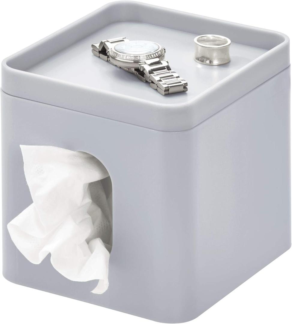 iDesign Facial Tissue Box Cover with Storage Tray, The Cade Collection – 6.1" x 5.15" x 5.4" White