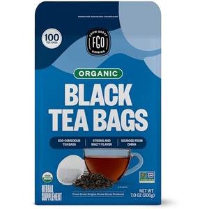 FGO Organic Black Tea, 100 Count, Eco-Conscious Tea Bags, Caffeinated, Resealable Bag, Packaging May Vary (Pack of 1), EXP 18 AUG 2025 