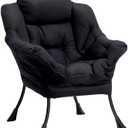 HollyHOME Modern Fabric Large Lazy Chair, Accent Oversized Comfy Reading Chair, Thick Padded Cozy Lounge Chair with Armrest, Leisure Sofa Chair for Living Room, Bedroom, Dorm, Matte Black