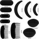 11 Pieces Hair Bump Sponge Volume Hair Bases Set Bump It Accessory for Volume Insert Styling Tools up Combs Clips Sponge Bun Updo Accessories for Women DIY Hairstyles(Black)