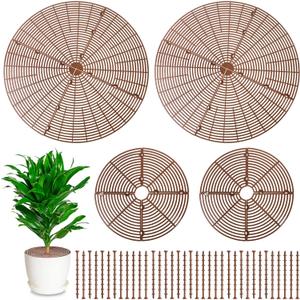 4 Pcs Plant Pot Grid Soil Protector Covers Cuttable Flower Cover from Animals 20.5" 11.8" Cat Digging Stopper Plant Pot Cover with Stakes for Indoor Outdoor Gardening (Brown)