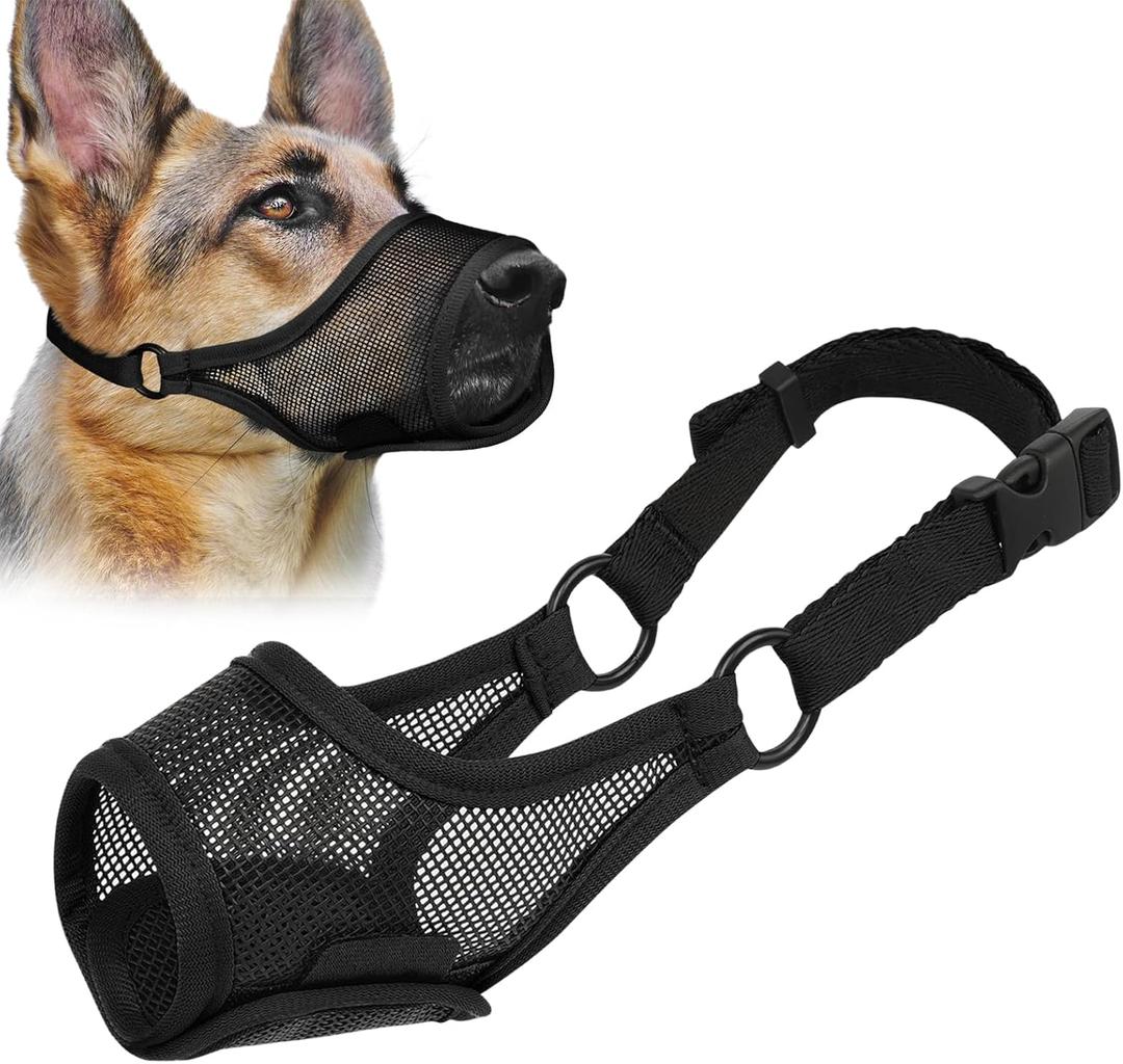 LUCKYPAW Dog Muzzle, Mesh Muzzle for Large Medium Small Dogs, Soft Mouth Guard for Biting Chewing, Breathable Mouth Guard with Adjustable Strap for Training(Black, XL(Snout:11"-12.25"))