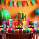 28 Pcs Fiesta Tumbler with Straw and Lid 24 oz Mexican Water Bottle Iced Coffee Travel Mug Cup Reusable Plastic Cups for Cinco De Mayo Party Decorations Fiesta Taco Birthday Party (Vivid)