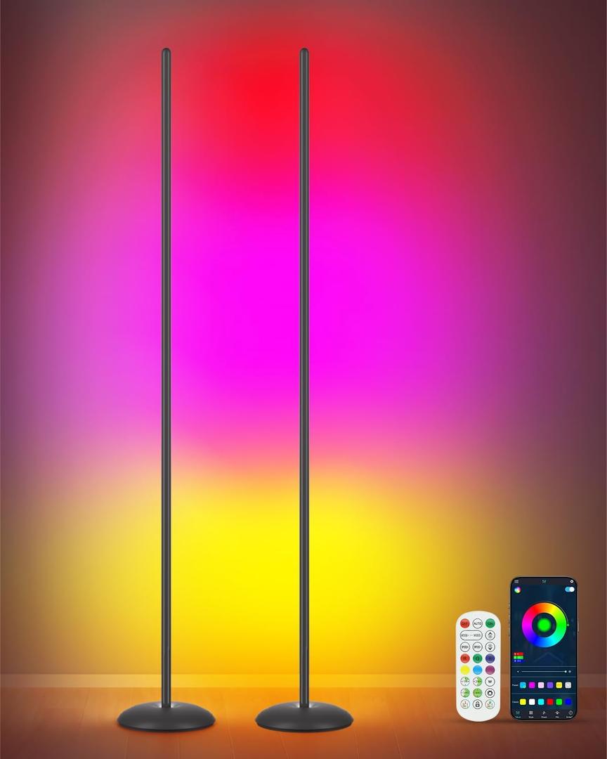 LED Corner Floor Lamp, 2-Pack Smart RGB Corner Lamp with APP & Remote Control, Floor Lamp Dimmable with 16 Million Colors, Music Sync, Standing Lamps for Living Room, Bedroom