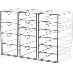 Acrylic 3 Pack Desk Organizers and Accessories, Makeup Organizer Storage With 15 Drawers, Desk Organizers, Dustproof Drawer Organizer and Storage for Make Up, Jewelry, DIY Pen