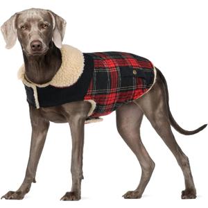 Winter Coat for Small and Medium Dogs, Puppy Plaid Jacket, Cotton Coat for Cold Weather, Windproof Warm Dog Garments, Pet Thickened Outfits Indoor Outdoor, Red L
