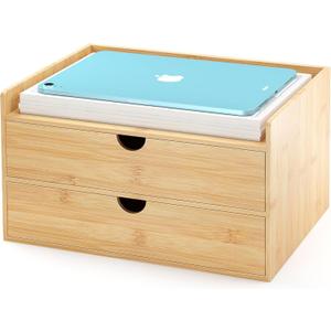 Wisuce Bamboo Desk Drawer Organizer, 2 Drawer Desktop Organizer with Drawers Tabletop Storage Organization Box for Office Home Toiletries Supplies Vanity, No Assembly Required