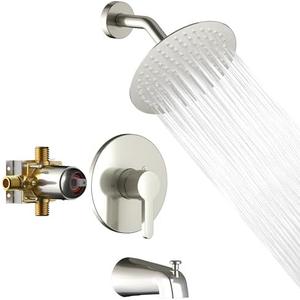 Lavatrum Brush Nickel Tub Shower Faucet Set (High-Pressure Balancing Valve) with 8-Inch Shower Head and Tub Spout Single-Handle Tub and Shower Trim Kit