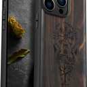 Carveit Magnetic Wood Case for iPhone 14 Pro Max [Natural Wood & Black Soft TPU] Unique & Classy Wooden Shockproof Protective Cover Compatible with magsafe (Viking -Blackwood)