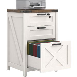 Halitaa 3 Drawer Small File Cabinet with Lock, Farmhouse Vertical Filing Cabinet Fits Letter and A4 Size, Under Desk Wooden File Cabinets for Home Office, Printer Stand, Rustic White